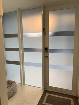 Custom Decorative film design with two tones of frost. White frost and clear frost. Two textures in this iconic decorative front door design