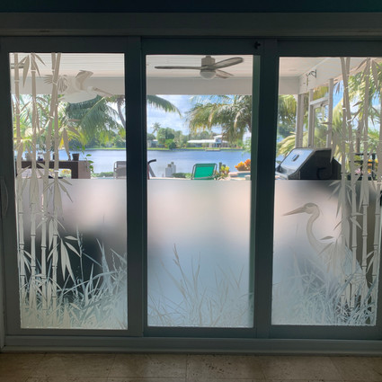 Sliding glass door design in clear frost with clear demarcation line. Clear background on top to allow view of the outside.
