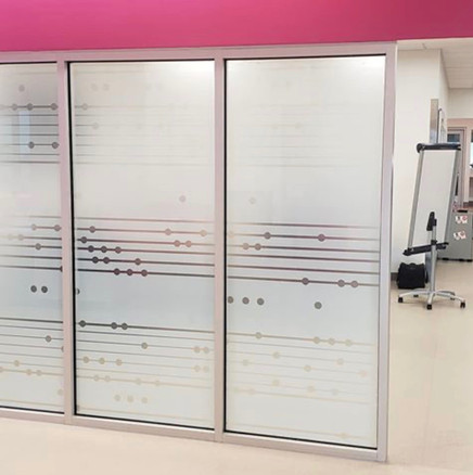 Glass room design with music score for children hospital. white frost with 60% opacity and clear frost.