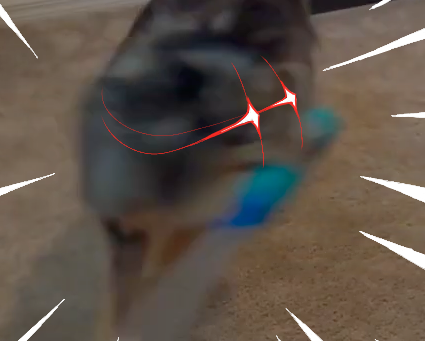 An evil dog attacking with a sword in dramatic fashion