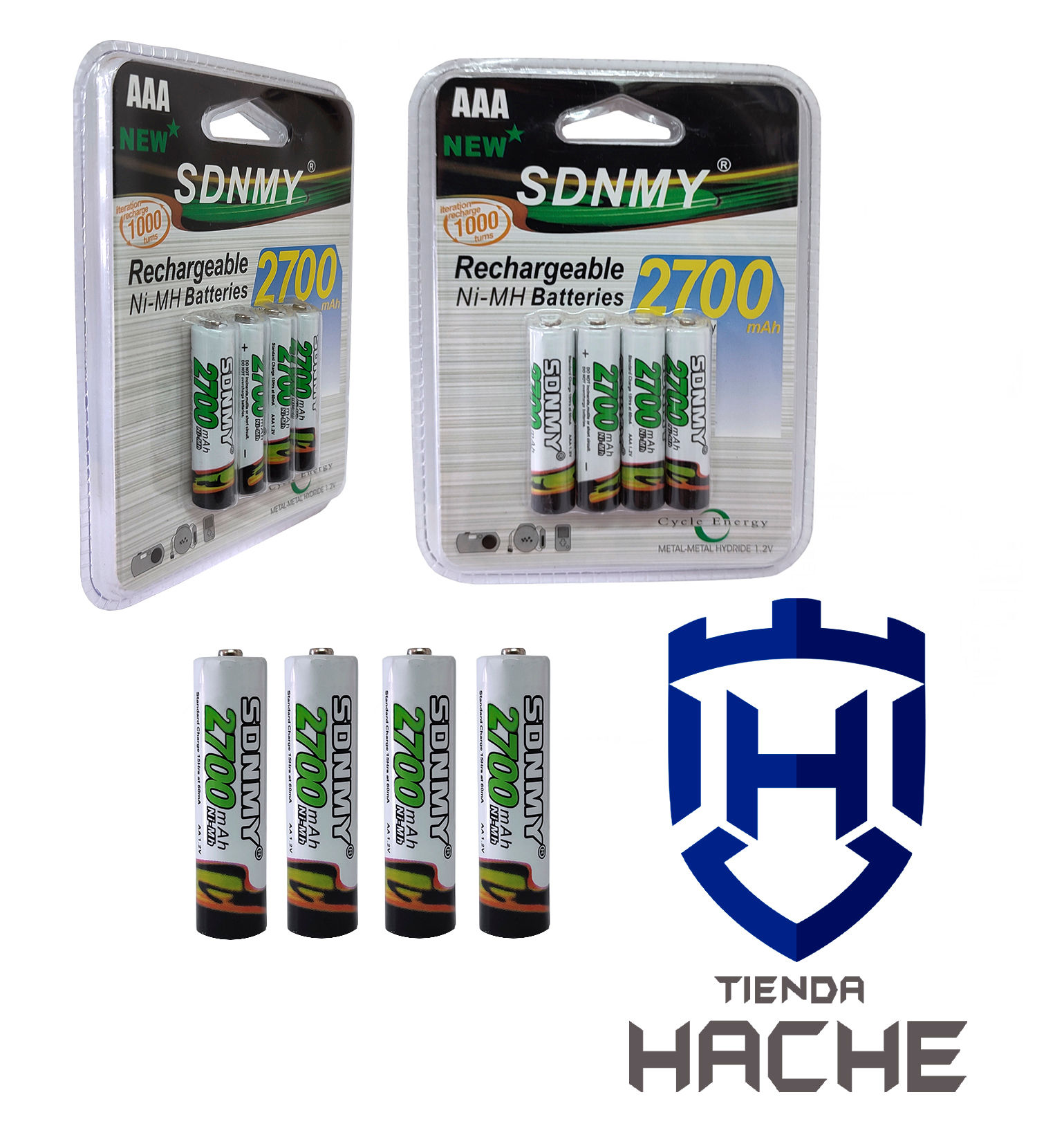 Paquete SDNMY 4 Baterías AAA Recargables (1.2V - 2700mAh)