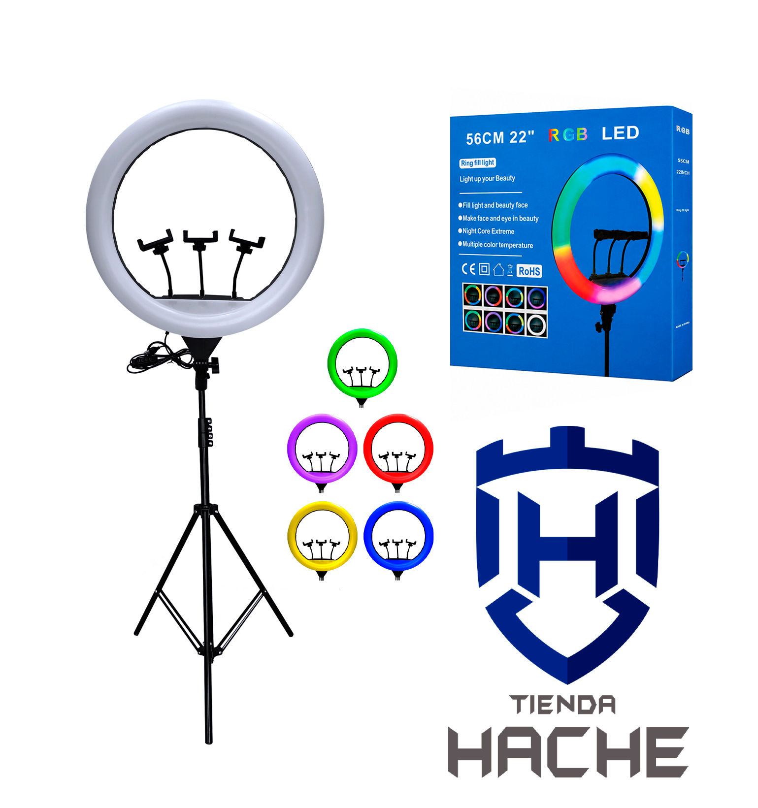 Aro de Luz RGB (56cm) con Trípode (1.80m)