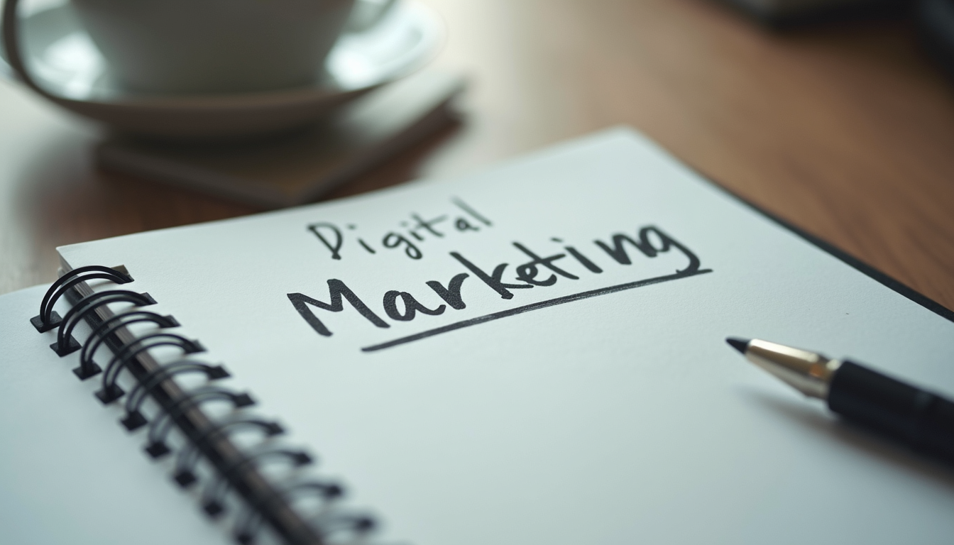 Close-up view of a notebook with digital marketing strategy notes