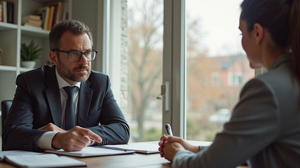 Eye-level view of a mobile notary meeting a client at a home office