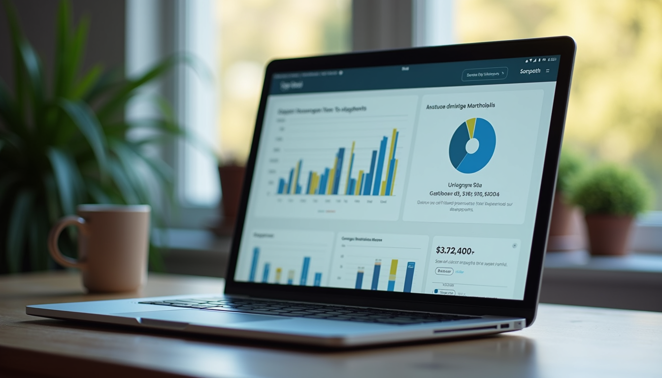 Eye-level view of a laptop screen showing a digital marketing dashboard