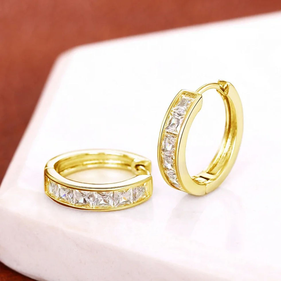 Thumbnail: Huitan Classic Design Women Hoop Earrings Full with Princess Square Cz Simple an