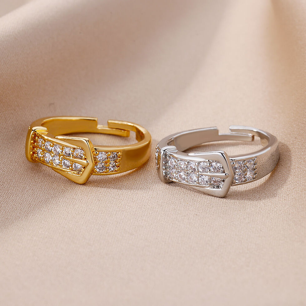 Thumbnail: Stainless Steel Belt Rings For Women Zircon Adjustable Belt Finger Ring Femme Ge