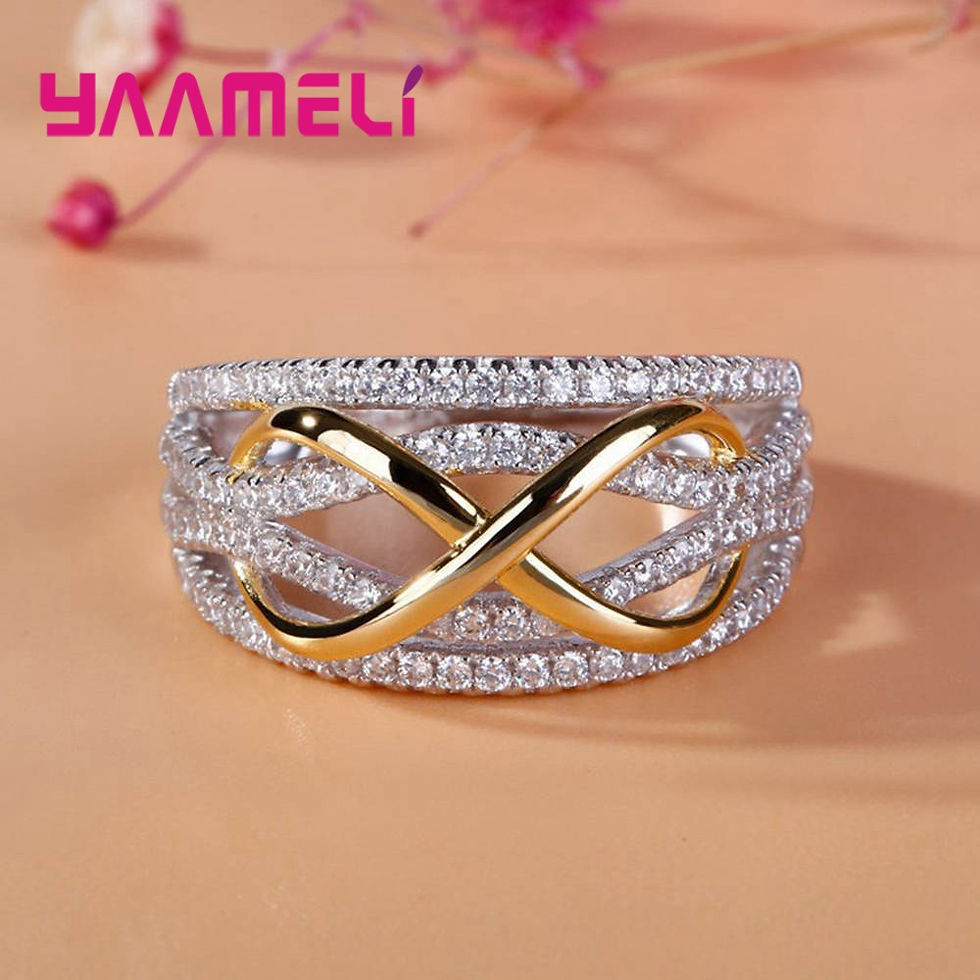 Thumbnail: Infinity Love Ring 925 Sterling Silver Color Shining Cubic Zircon Bowknot Letter