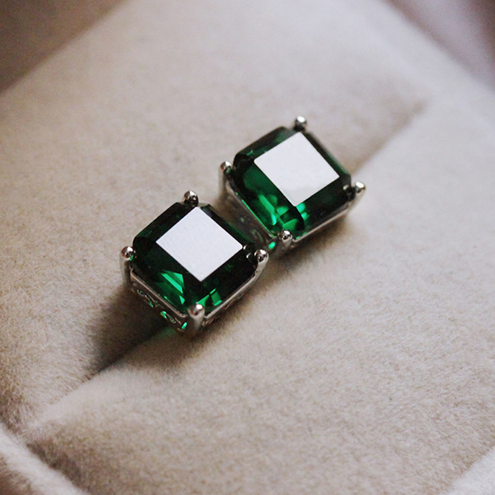 Thumbnail: Huitan Eternity Green CZ Stud Earrings for Women Gold Color Luxury Bride Wedding