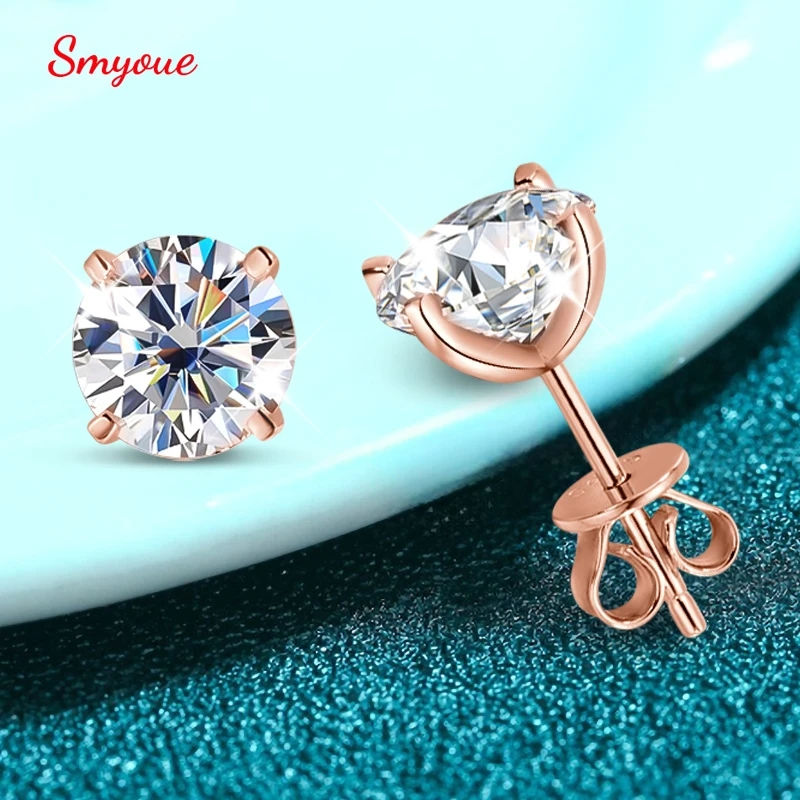 Thumbnail: Smyoue 0.2-3CT Rose Gold Color Moissanite Stud Earrings for Women Sparkling Clas