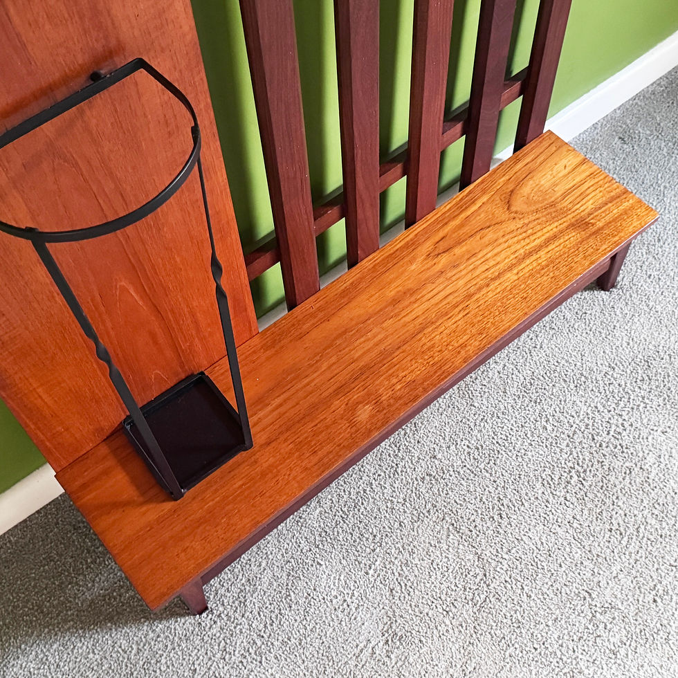 Thumbnail: Vintage Mid Century Teak Hall Stand; Coat Rack, Mirror, Umbrella Stand; 1960s