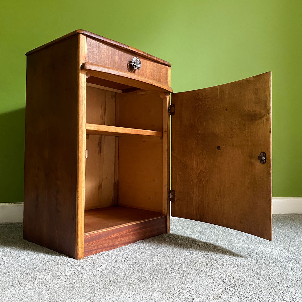 Thumbnail: Walnut Art Deco Bedside Cabinet, 1950s Vintage, Brass Knobs, Mid Century