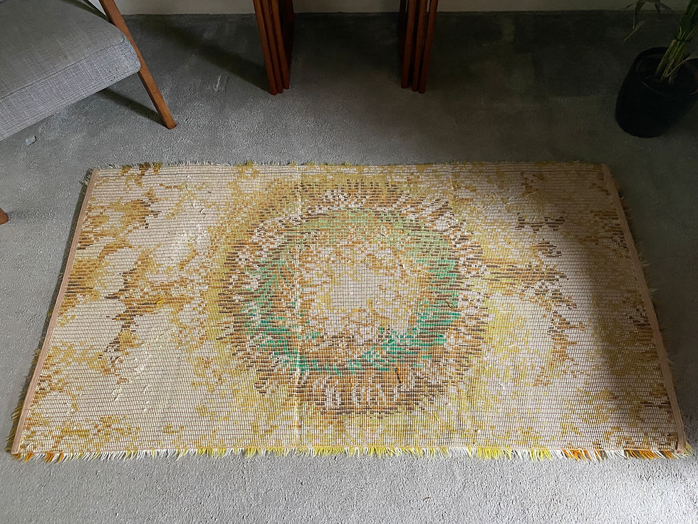 Thumbnail: Vintage 60s Rya Rug in Cream, Gold and Green Tones Rectangular