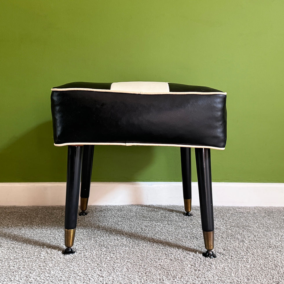 Thumbnail: Square Foot Stool in Black & White Vinyl Chequerboard, 1950s Mid Century Vintage