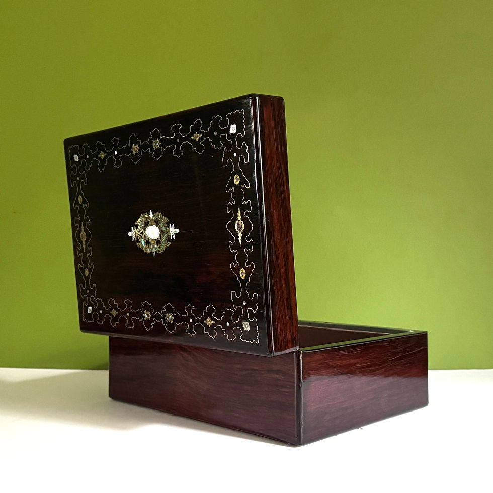 Thumbnail: Antique Victorian Rosewood Jewellery Box, Exceptional Interior, Working Key