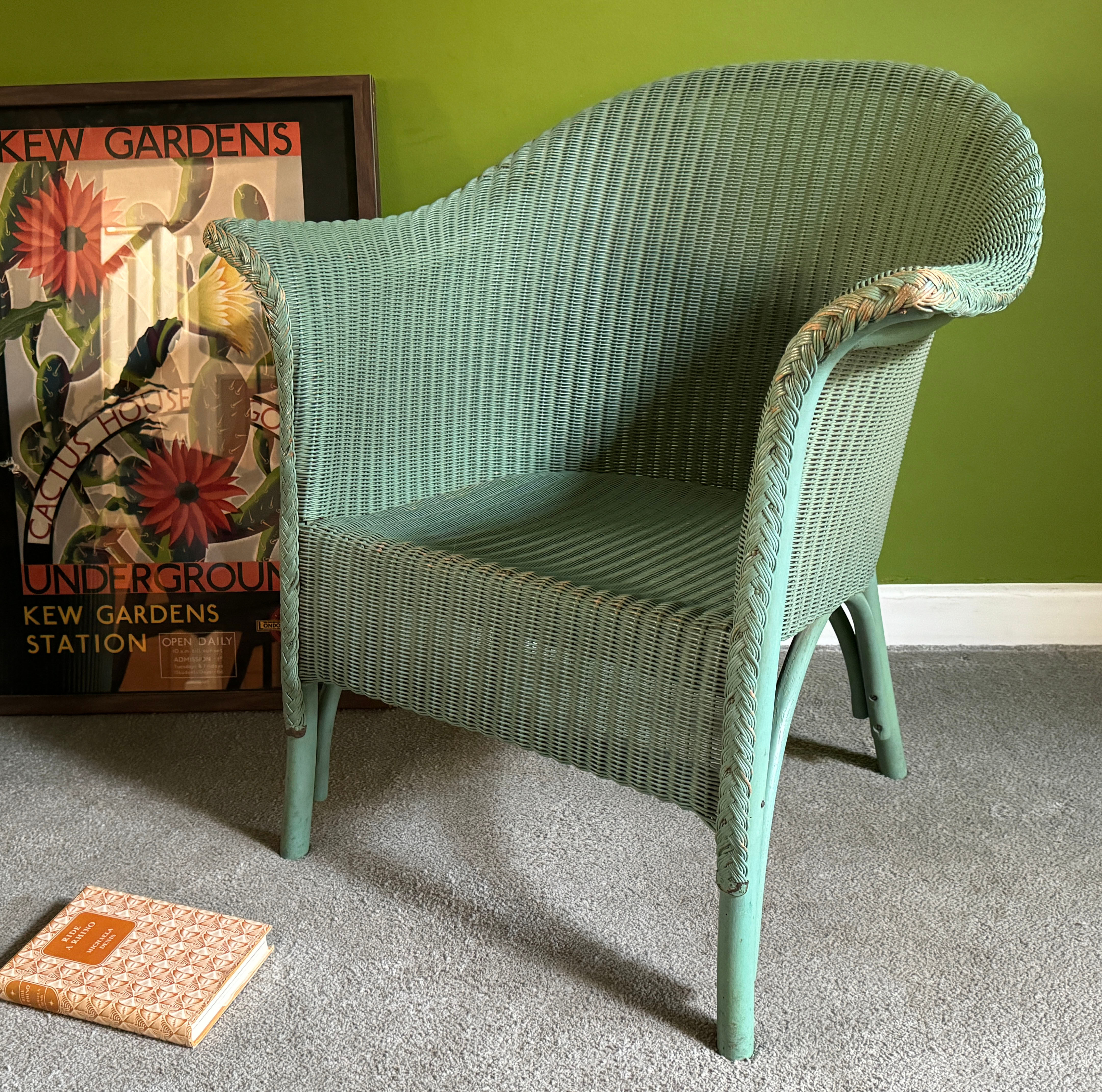 Genuine Lloyd Loom Lusty Bedroom Chair in Original Sage Green, 1940s Vintage