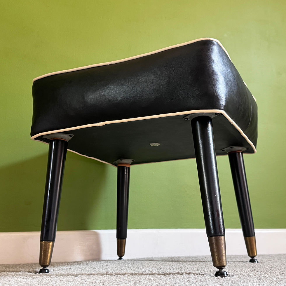 Thumbnail: Square Foot Stool in Black & White Vinyl Chequerboard, 1950s Mid Century Vintage