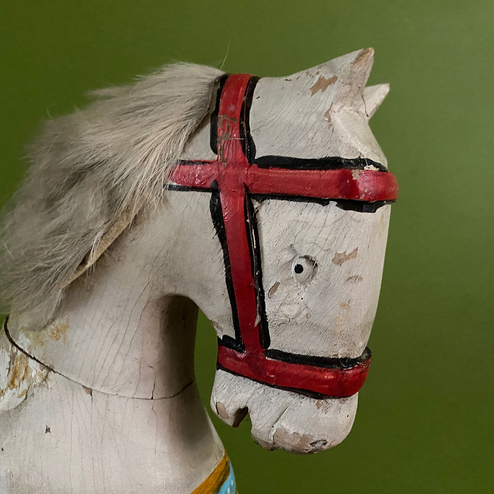 Thumbnail: Antique or Vintage Hand Painted Miniature Wooden Rocking Horse, Doll Size 1/3