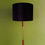 Thumbnail: Mid Century Teak and Brass Standard Floor Lamp, Rewired, Black Velvet Shade
