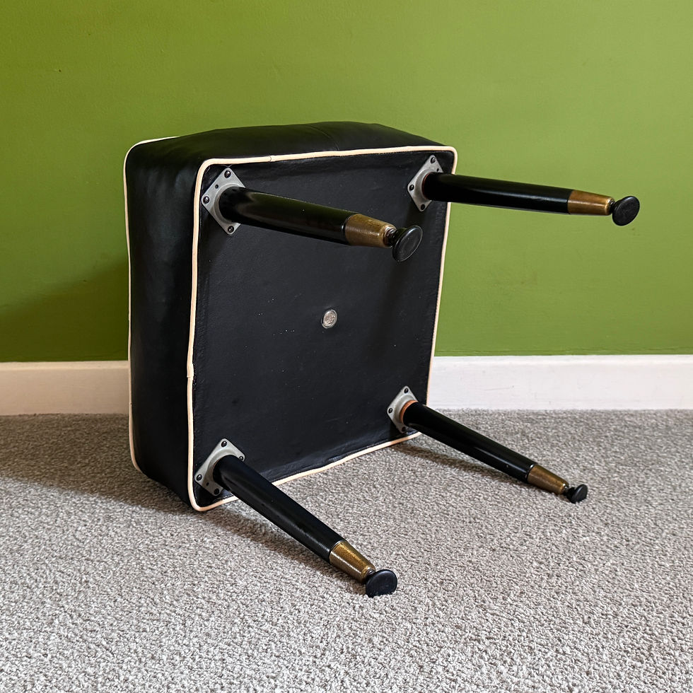 Thumbnail: Square Foot Stool in Black & White Vinyl Chequerboard, 1950s Mid Century Vintage