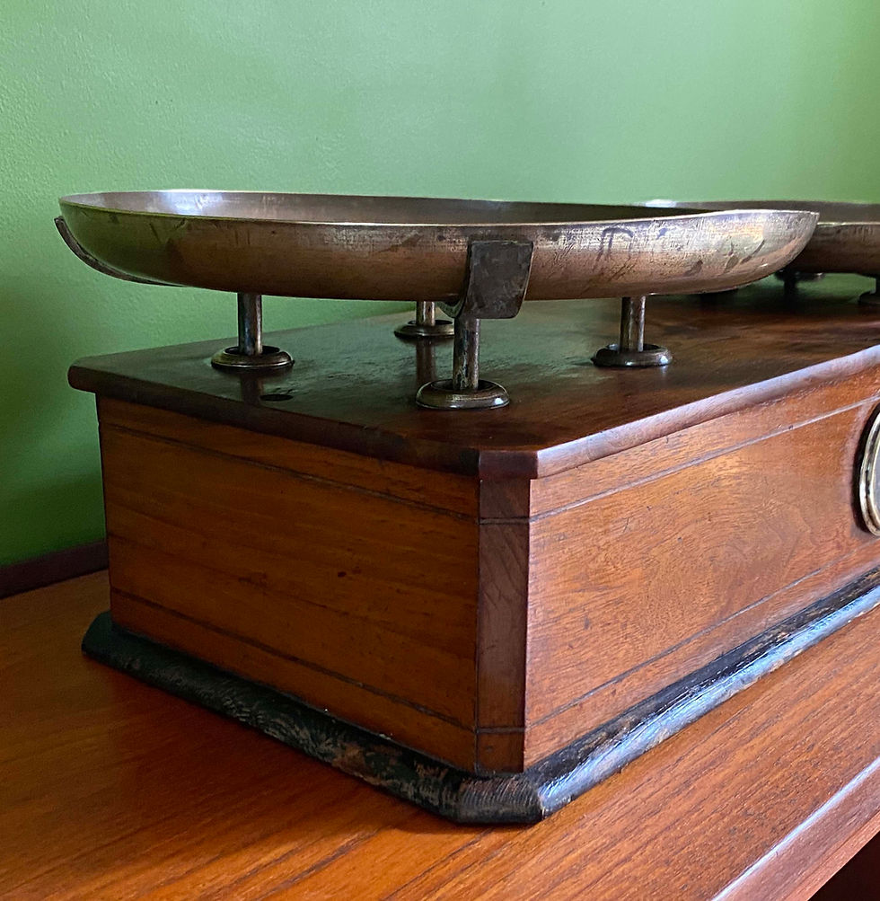 Thumbnail: Antique Victorian French Boulangerie Balance Scales, Brass and Mahogany