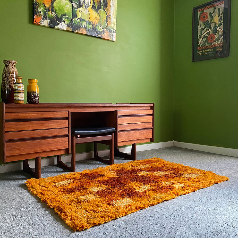 Thumbnail: Vintage 60s Rya Rug in Orange with Gold and Brown Tones Rectangular