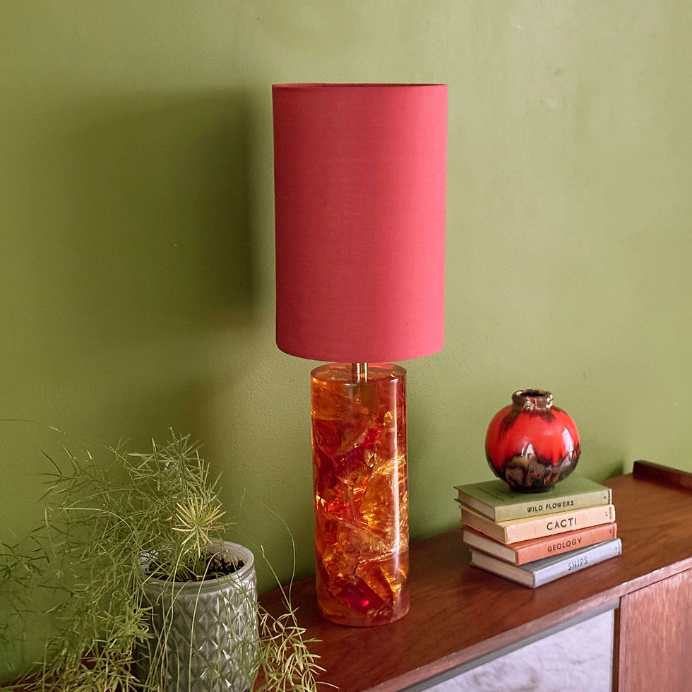 Thumbnail: Orange, Red & Yellow Shattaline Table Lamp with Burnt Orange Shade, 1960s