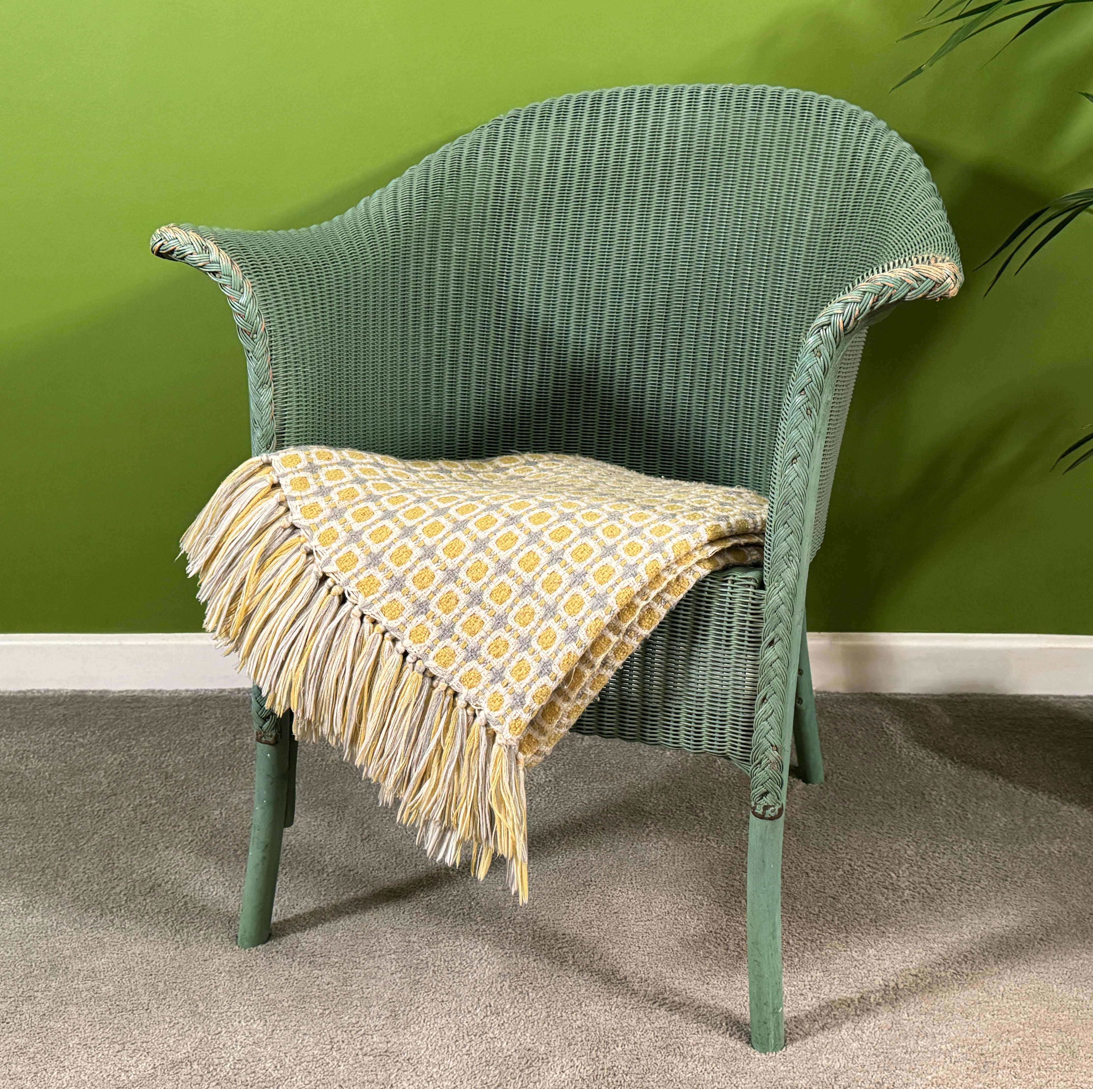 Genuine Lloyd Loom Lusty Bedroom Chair in Original Sage Green, 1940s Vintage