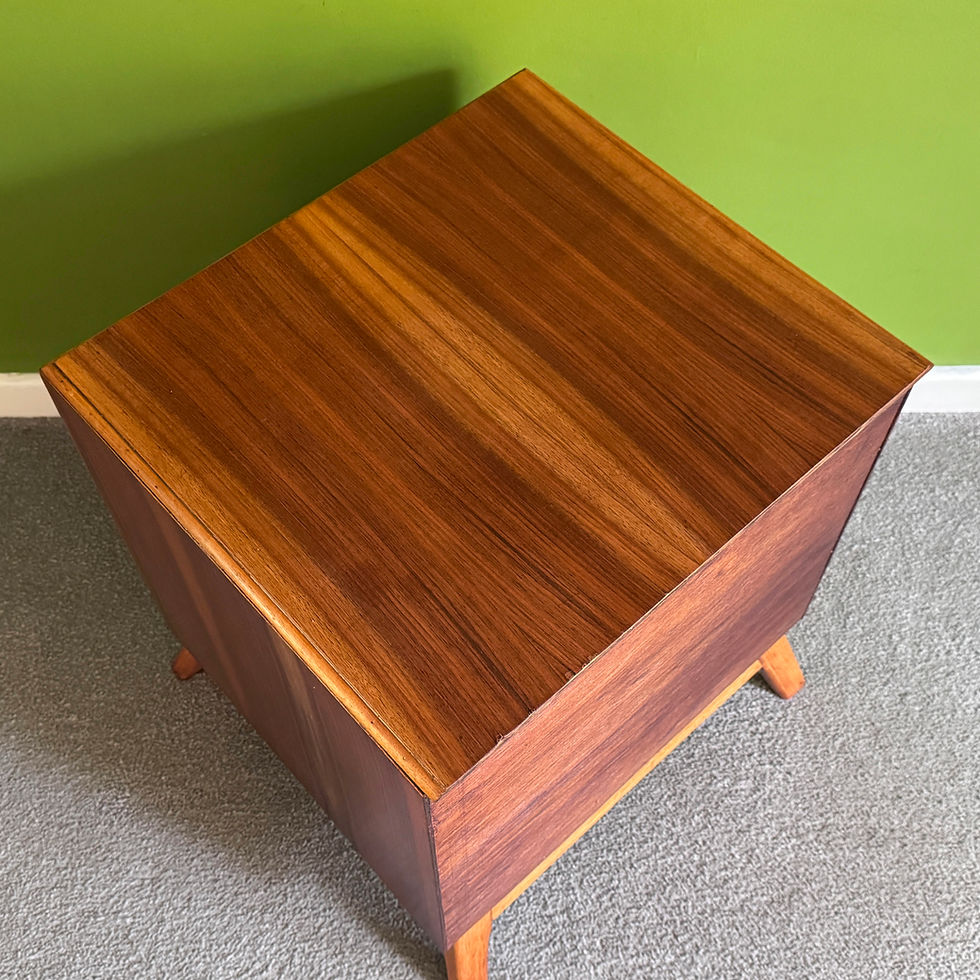 Thumbnail: Mid Century Walnut Vinyl Record Cabinet, 1950s Vintage, Atomic Legs