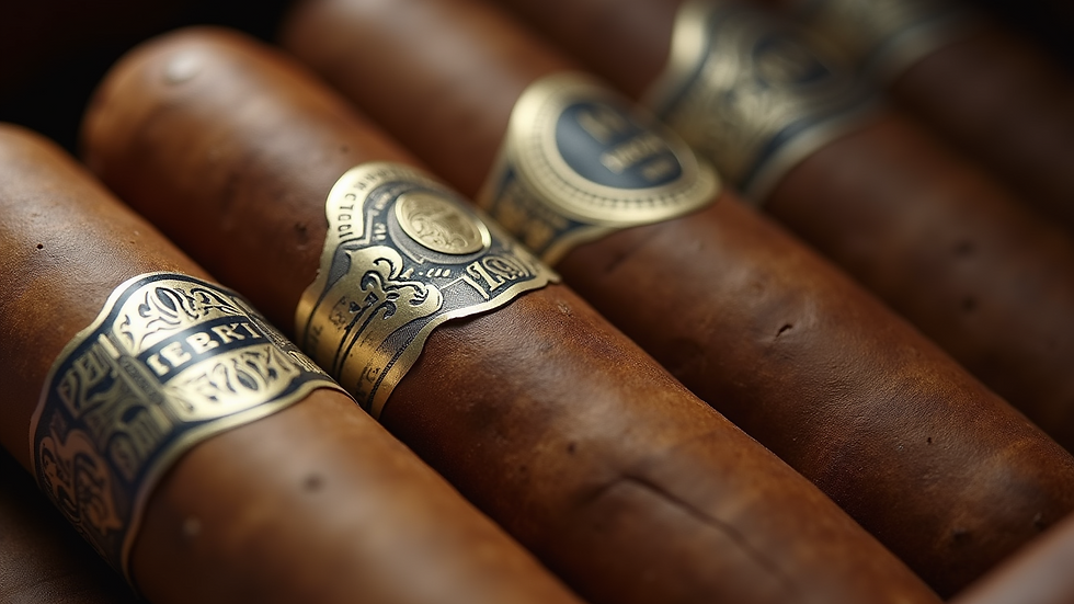 High angle view of a cigar band collection in a display case