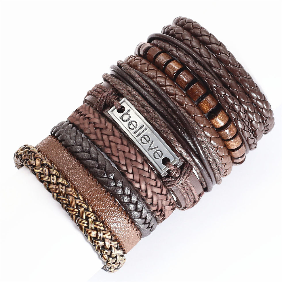 Thumbnail: 10 Pcs/set Black Wrap Woven New Fashion Handmade Men Bracelets Male Women Leathe