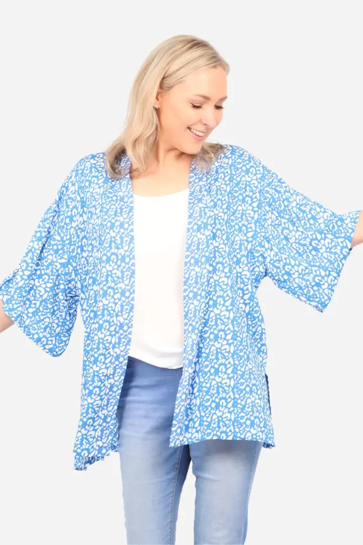 Royal Blue Two Tone Leopard Print Kimono