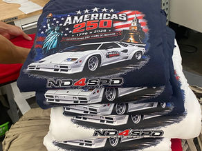 ND4SPD America’s 250 custom shirts decorated with full-color heat transfers in St. Louis
