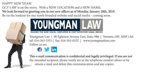 Youngman Law email footer announcing the move of their offices