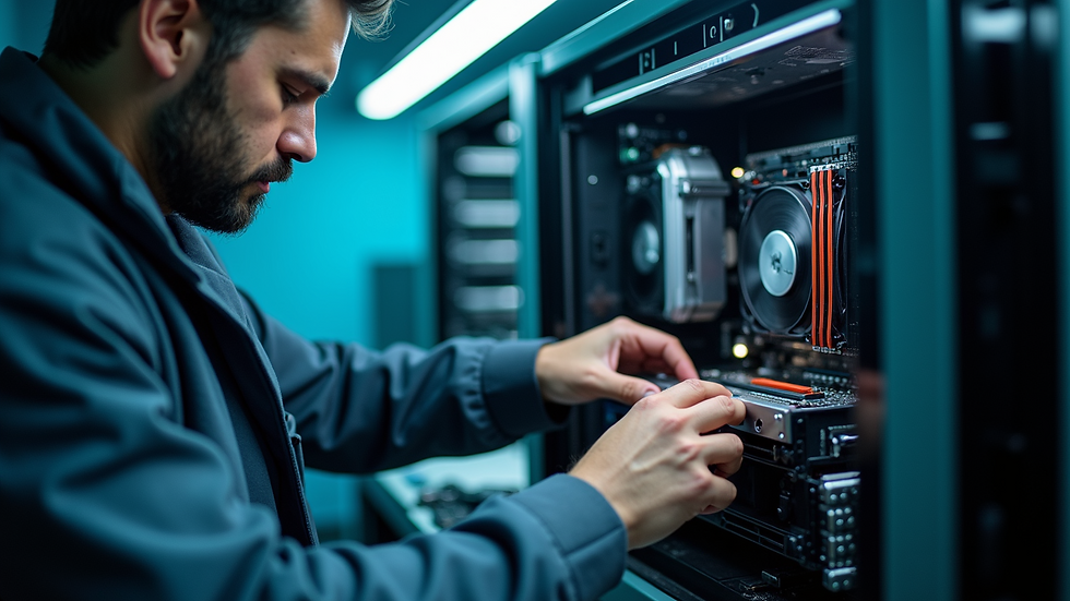 Close-up view of a technician repairing a computer