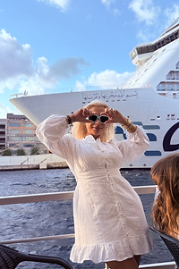 woman enjoying Bosphorus cruise Istanbul lifestyle travel photo real tour experience