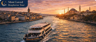 Bosphorus cruise in Istanbul with tour boat on the strait at sunset - Blue Brothers boat tour experience