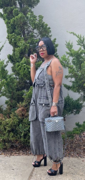 Thumbnail: "Cargo Girl" Denim Oversized Jumpsuit (Charcoal)