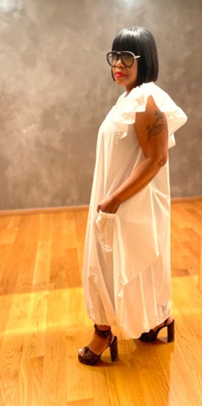 Thumbnail: "Whitney" Balloon Oversized Dress (White)