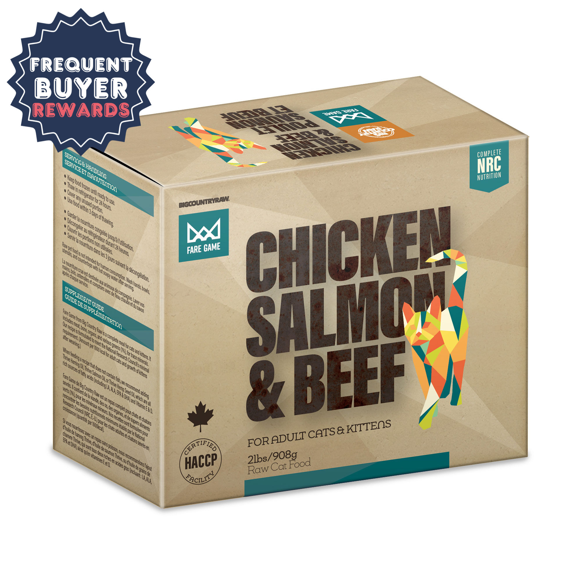 fare game chicken salmon + beef