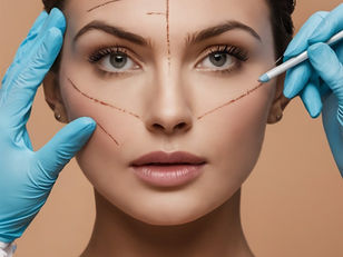 Woman's face marked for cosmetic procedure