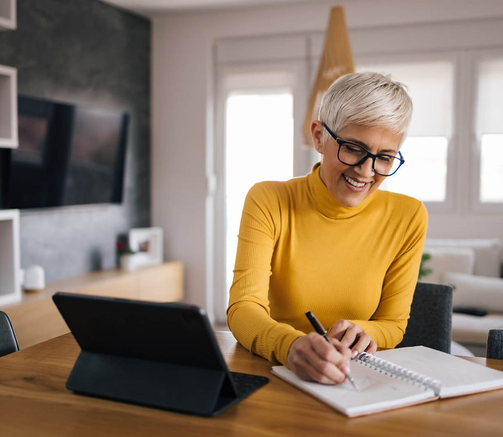 A woman on a video call while working from home.
