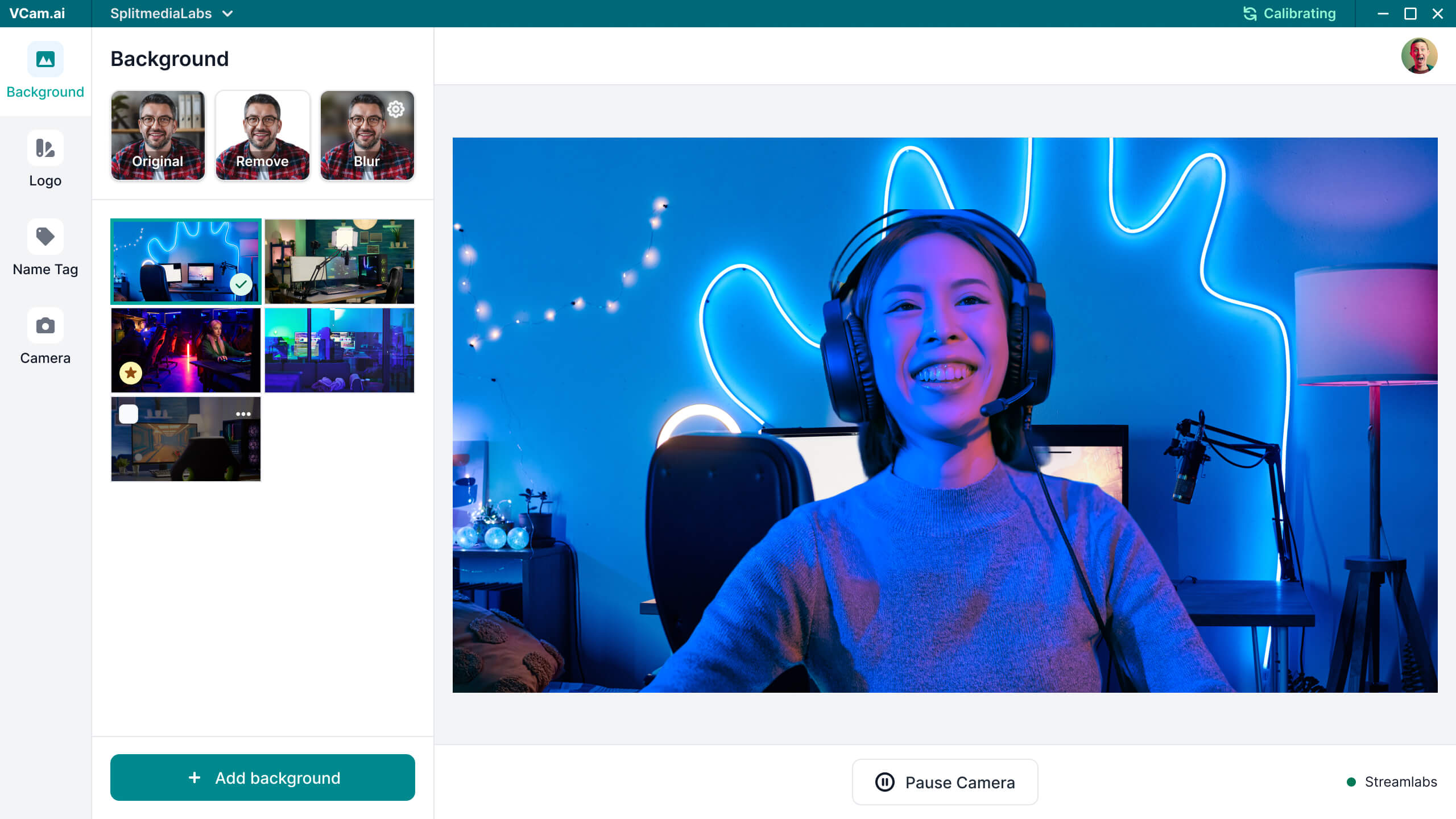 A gamer using VCam to replace her background.