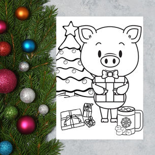 Holiday Pig Colouring Page