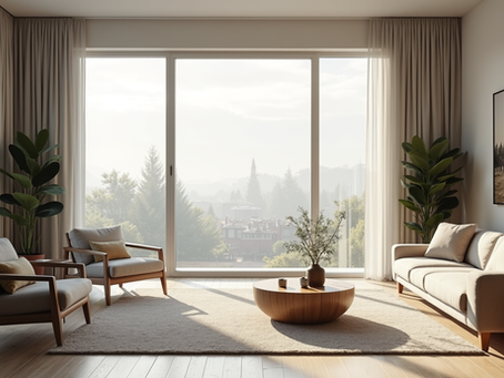 a living space with hardwood flooring and sunlight