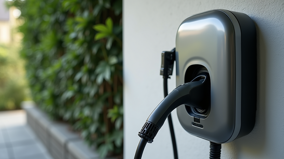 Close-up view of a wall-mounted electric vehicle charger in a residential garage
