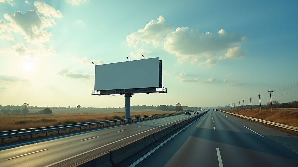 High angle view of a large billboard on a busy highway