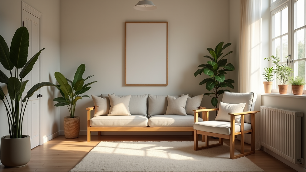 Eye-level view of a cozy naturopathic clinic consultation room