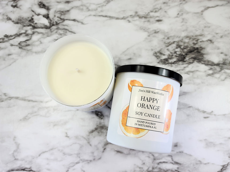 Thumbnail: Soy Candle Happy Orange in white container.
