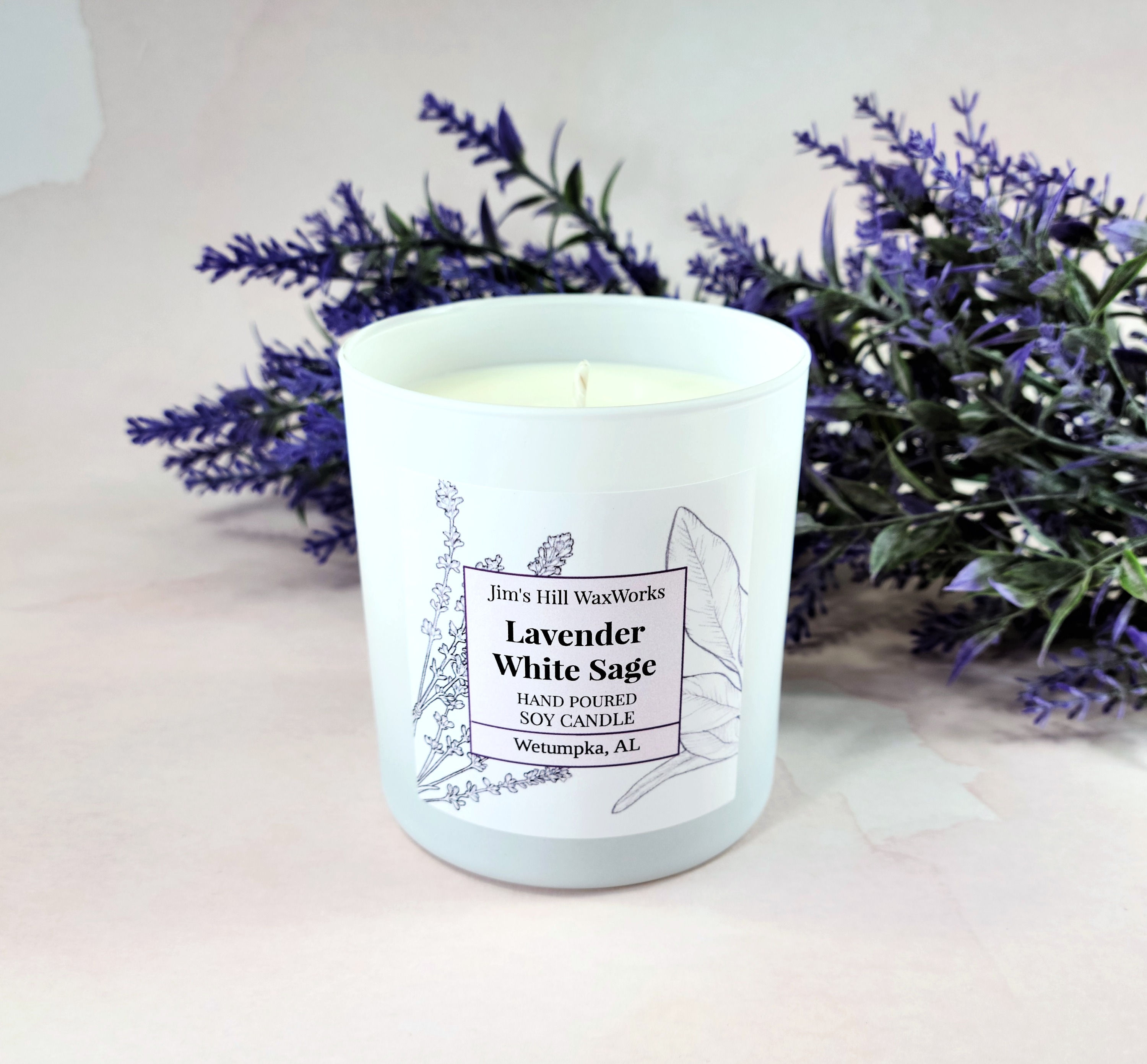 Soy Candle Lavender Sage/white glass